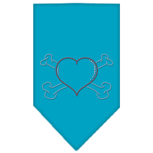 Heart Crossbone Rhinestone Bandana Turquoise Small